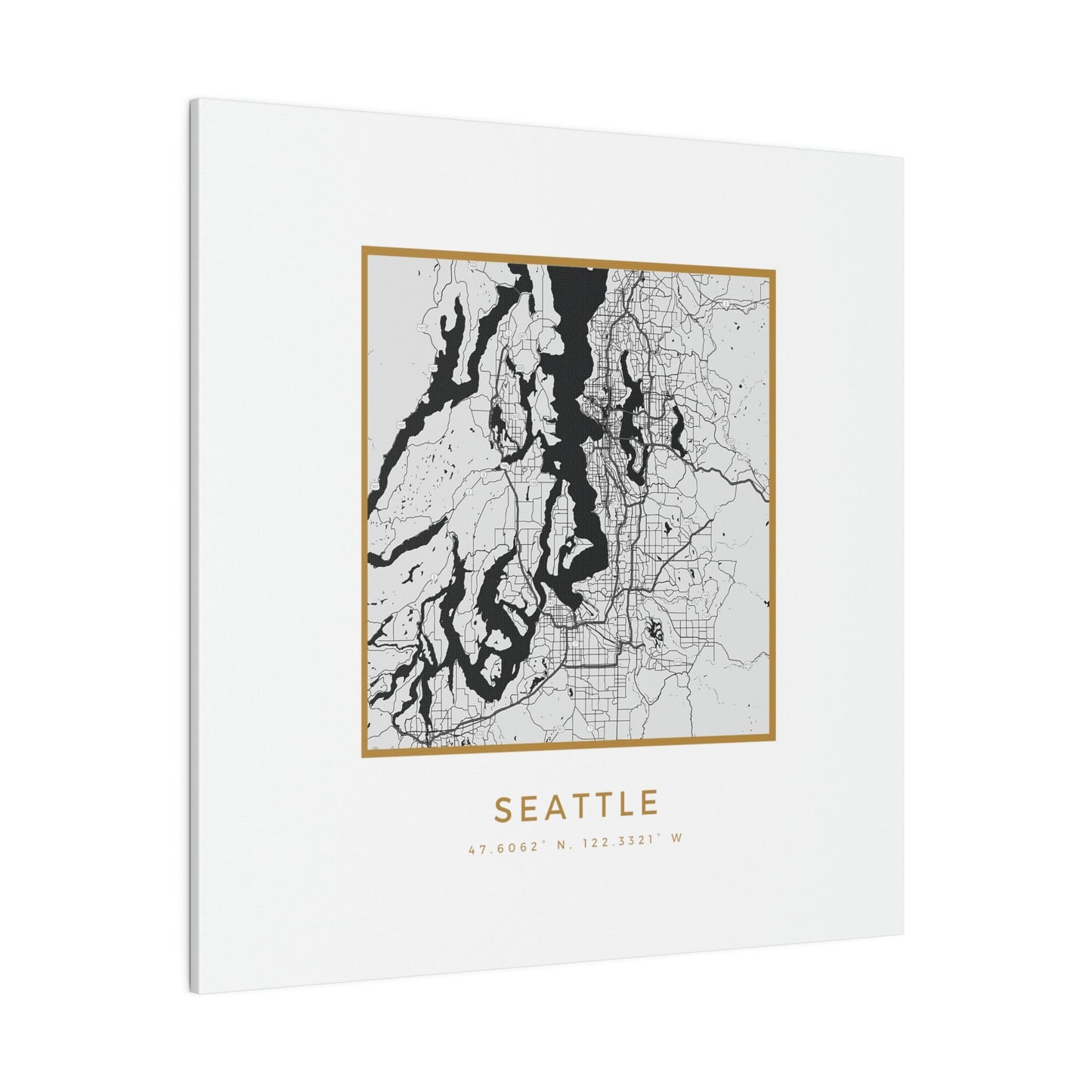 Seattle Hometown on White Canvas (Golden Trim)