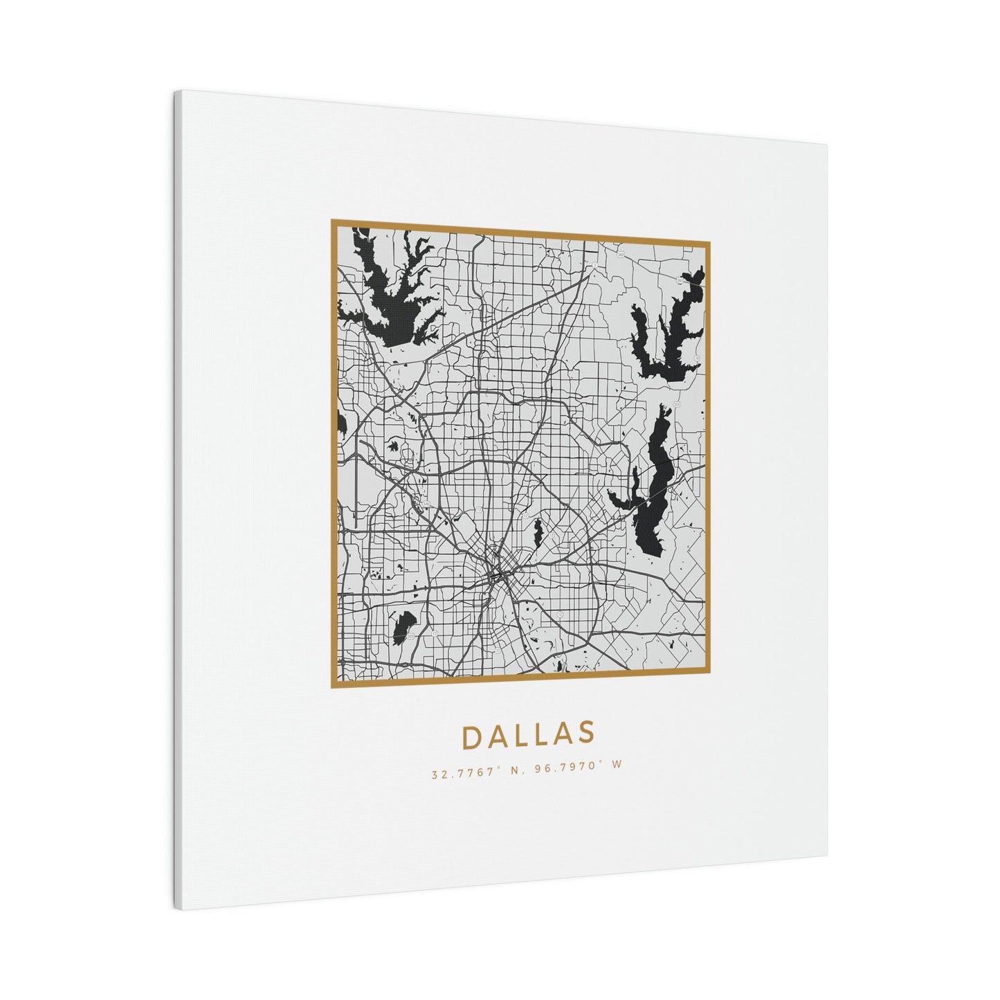 Dallas Hometown on White Canvas (Golden Trim)