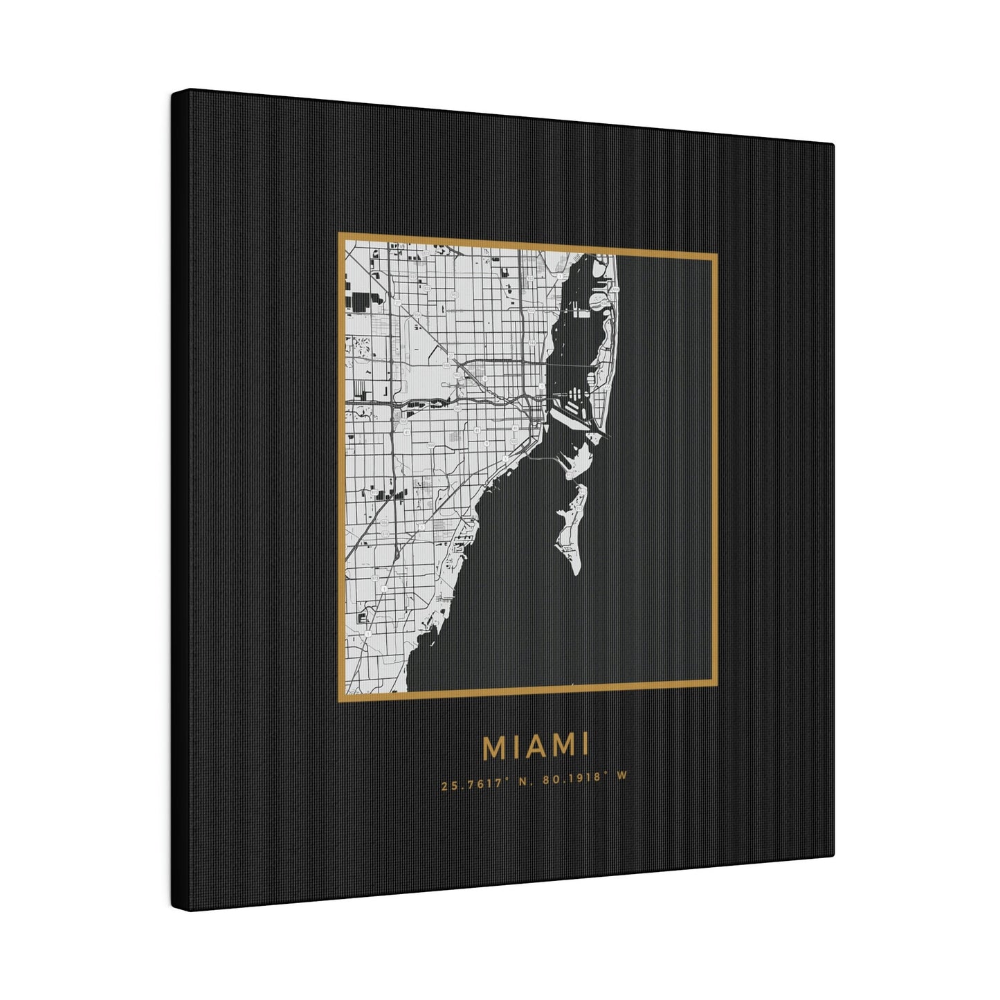 Miami Hometown on Black Canvas (Golden Trim)