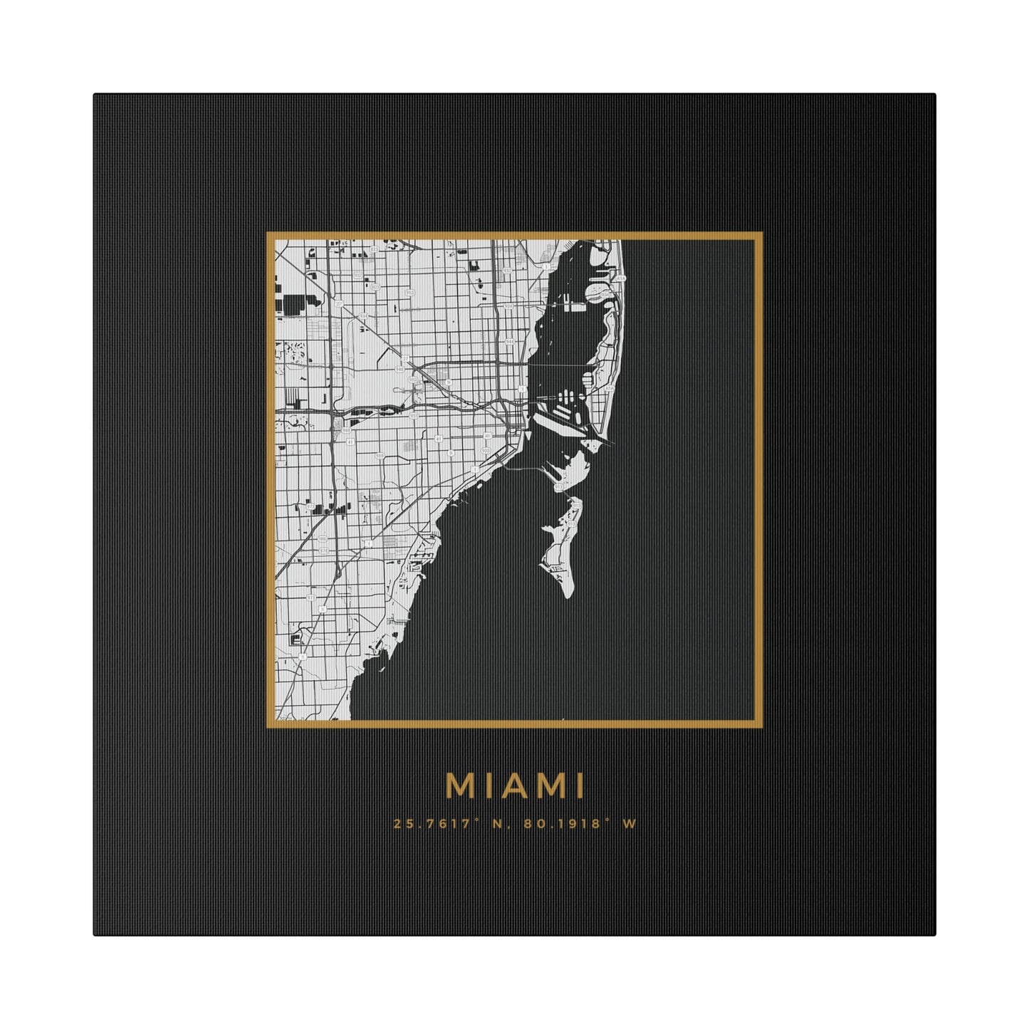 Miami Hometown on Black Canvas (Golden Trim)