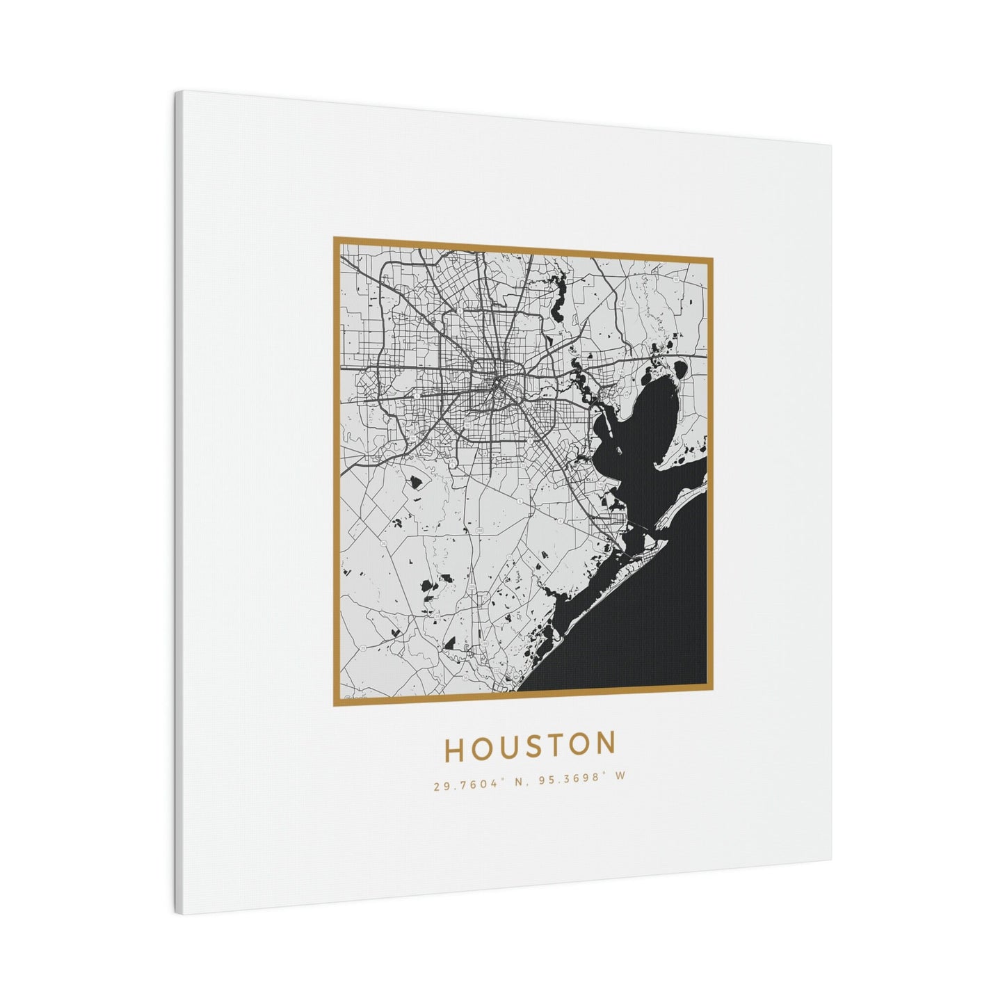 Houston Hometown on White Canvas (Golden Trim)