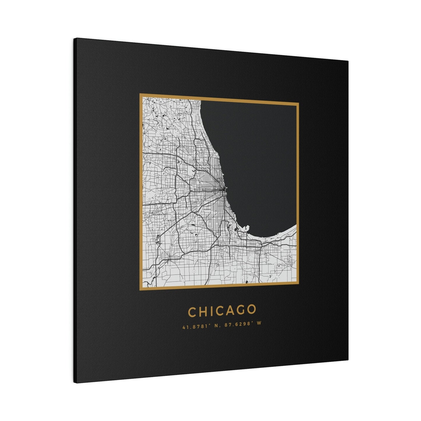 Chicago Hometown on Black Canvas (Golden Trim)