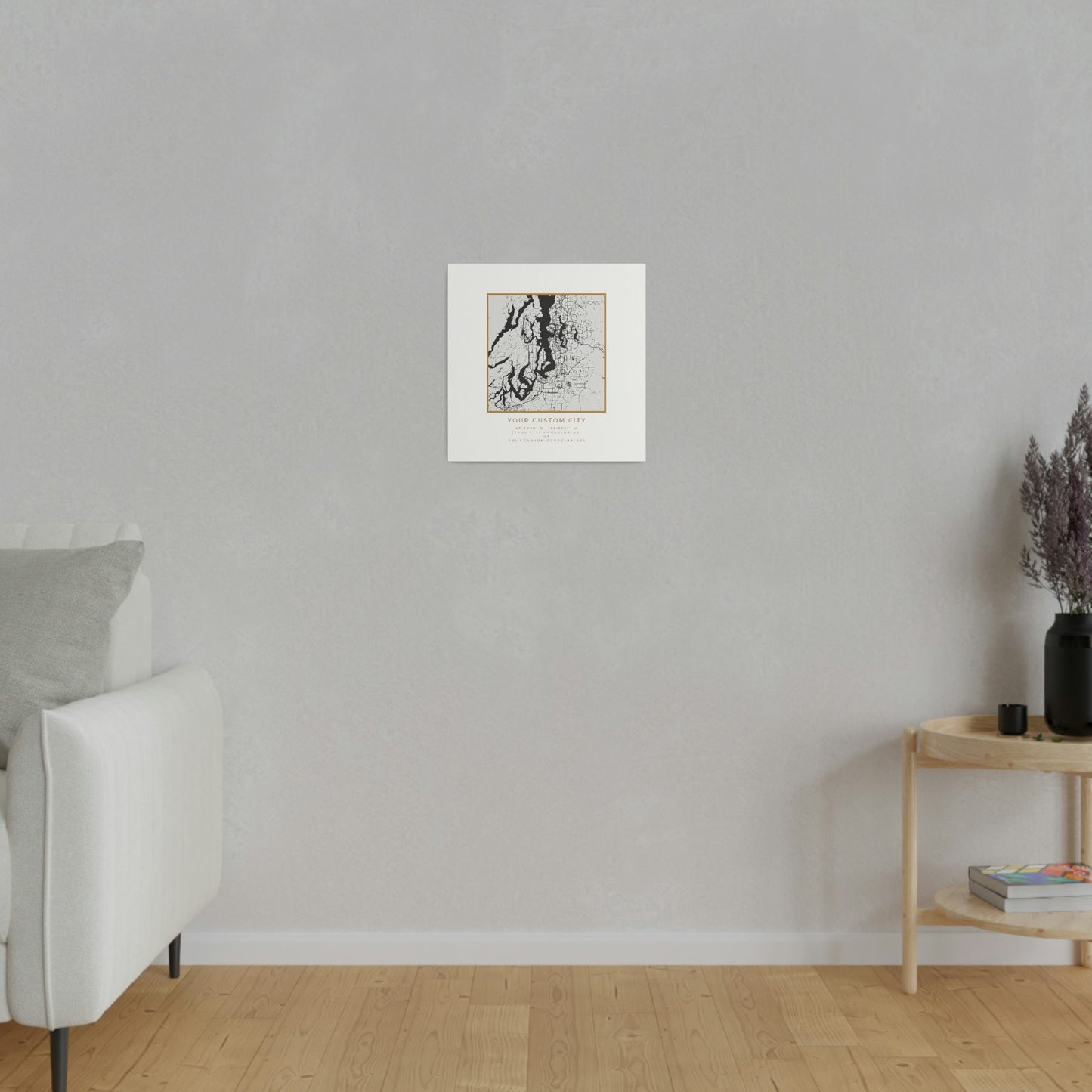 Your CUSTOM Hometown on White Canvas (Golden Trim)