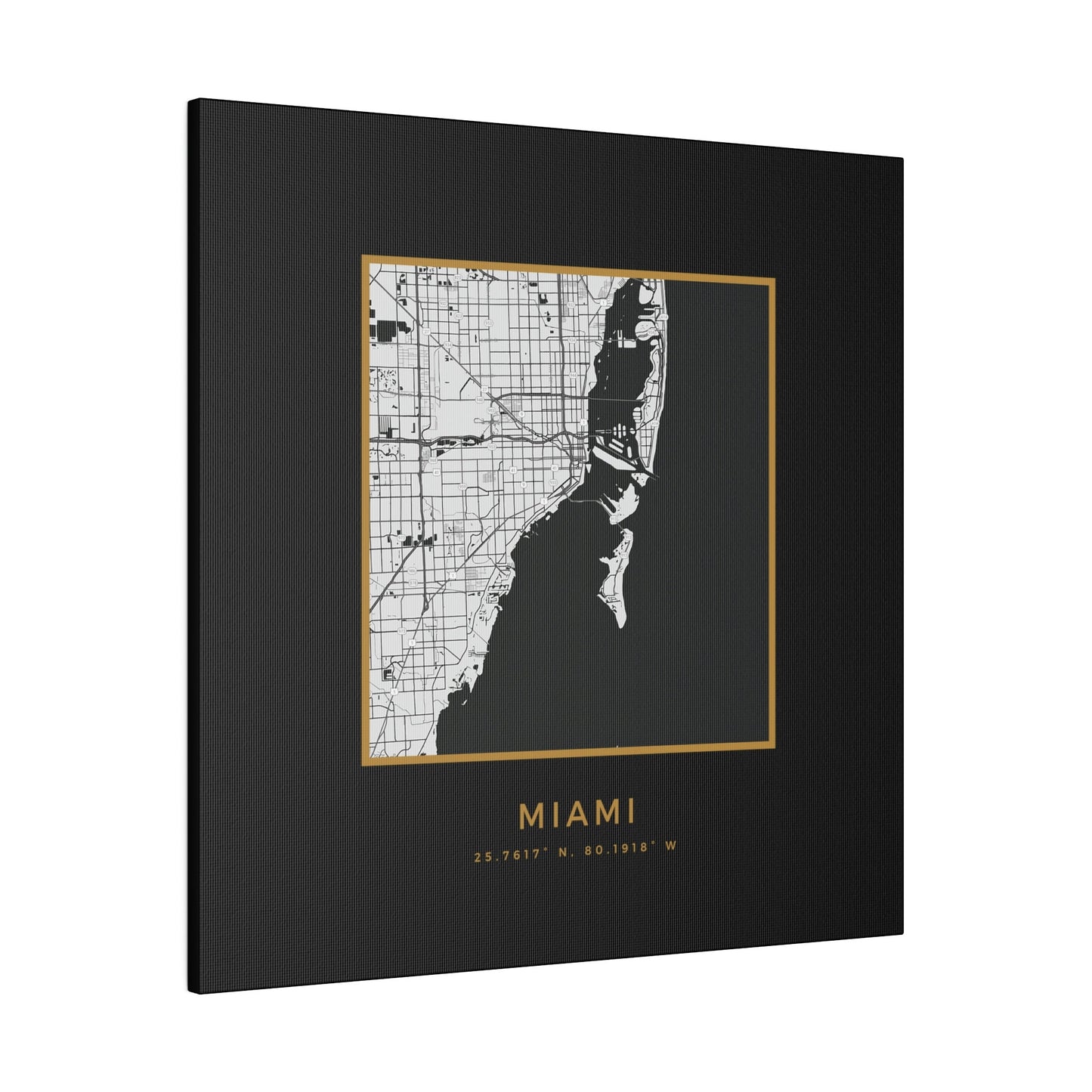 Miami Hometown on Black Canvas (Golden Trim)