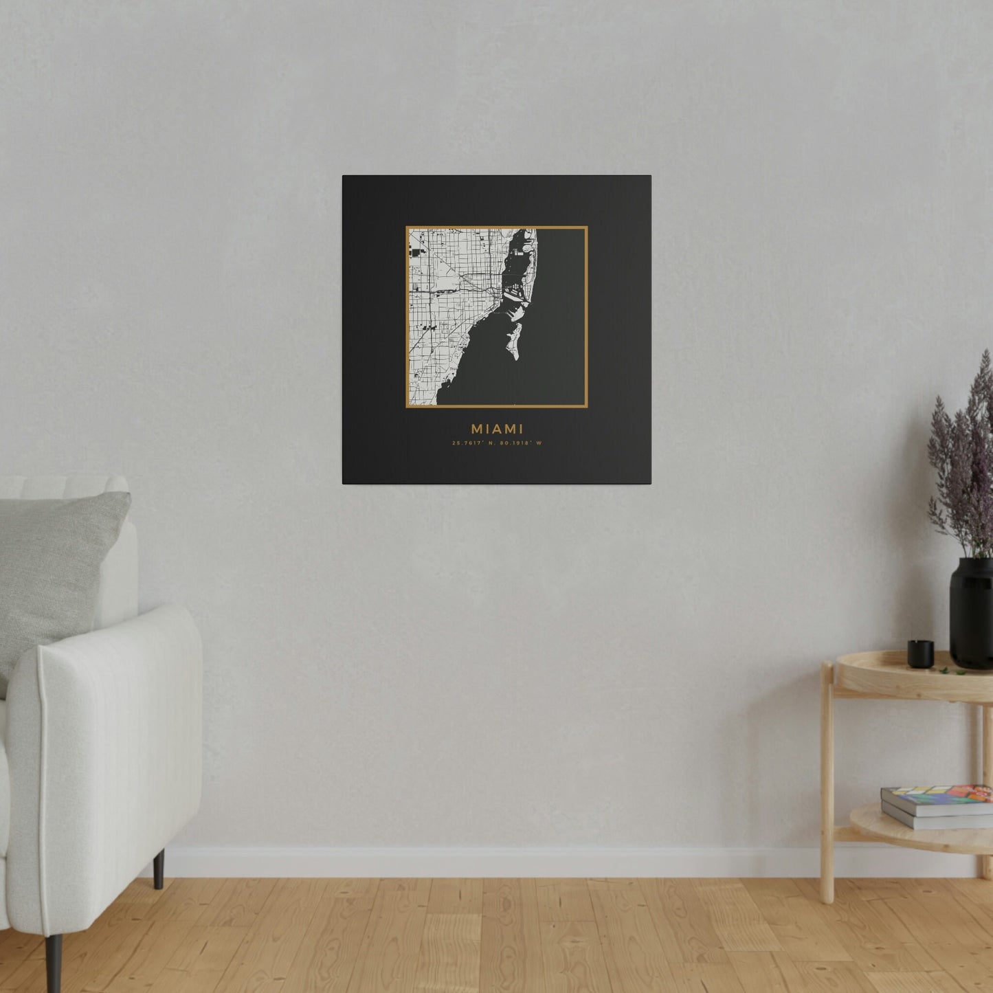 Miami Hometown on Black Canvas (Golden Trim)