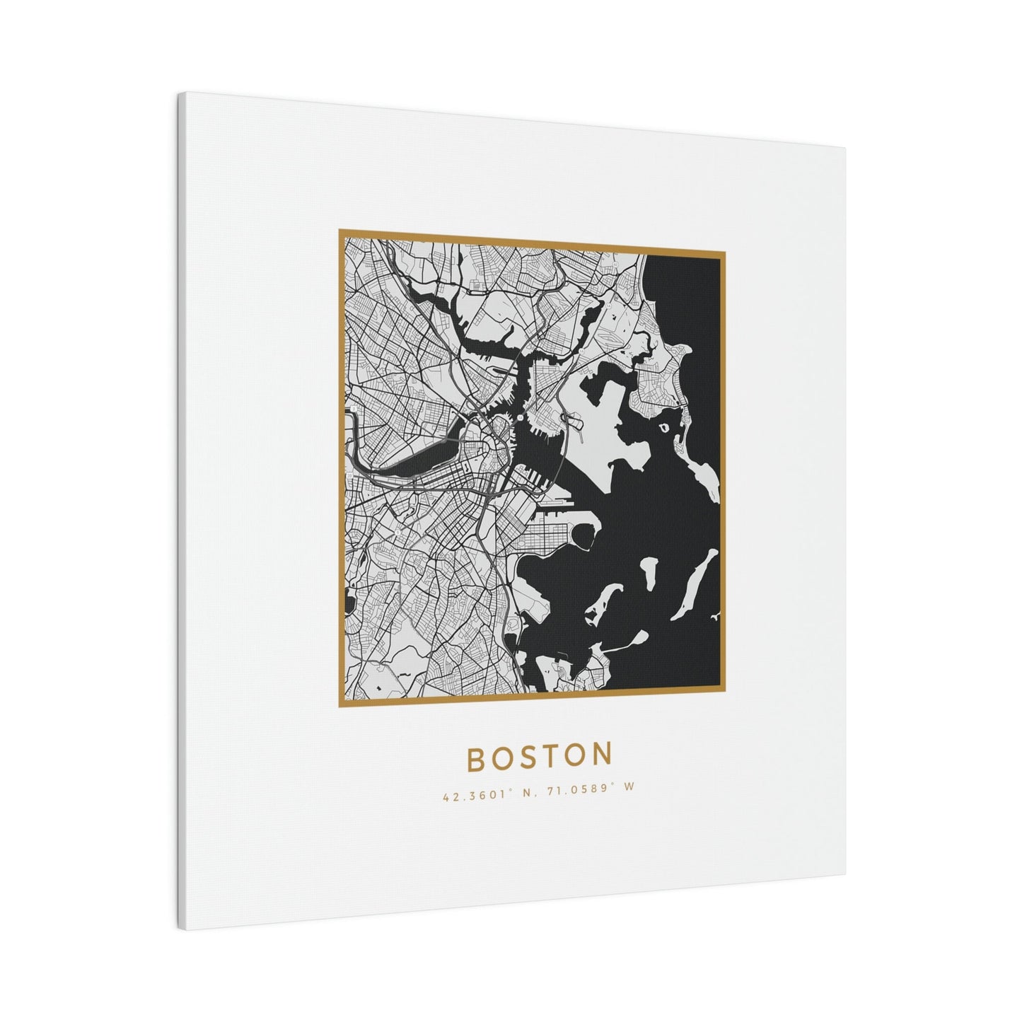 Boston Hometown on White Canvas (Golden Trim)