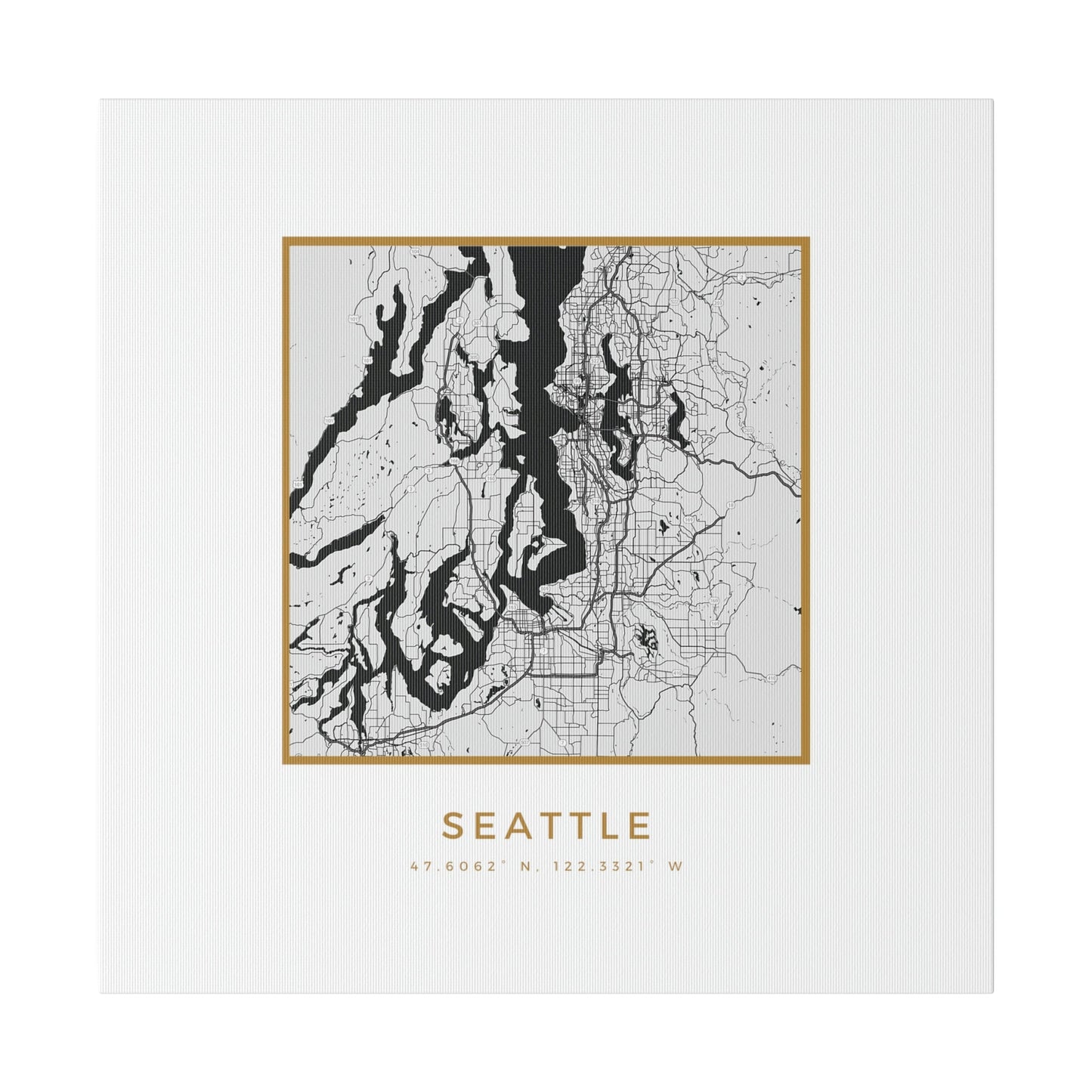 Seattle Hometown on White Canvas (Golden Trim)