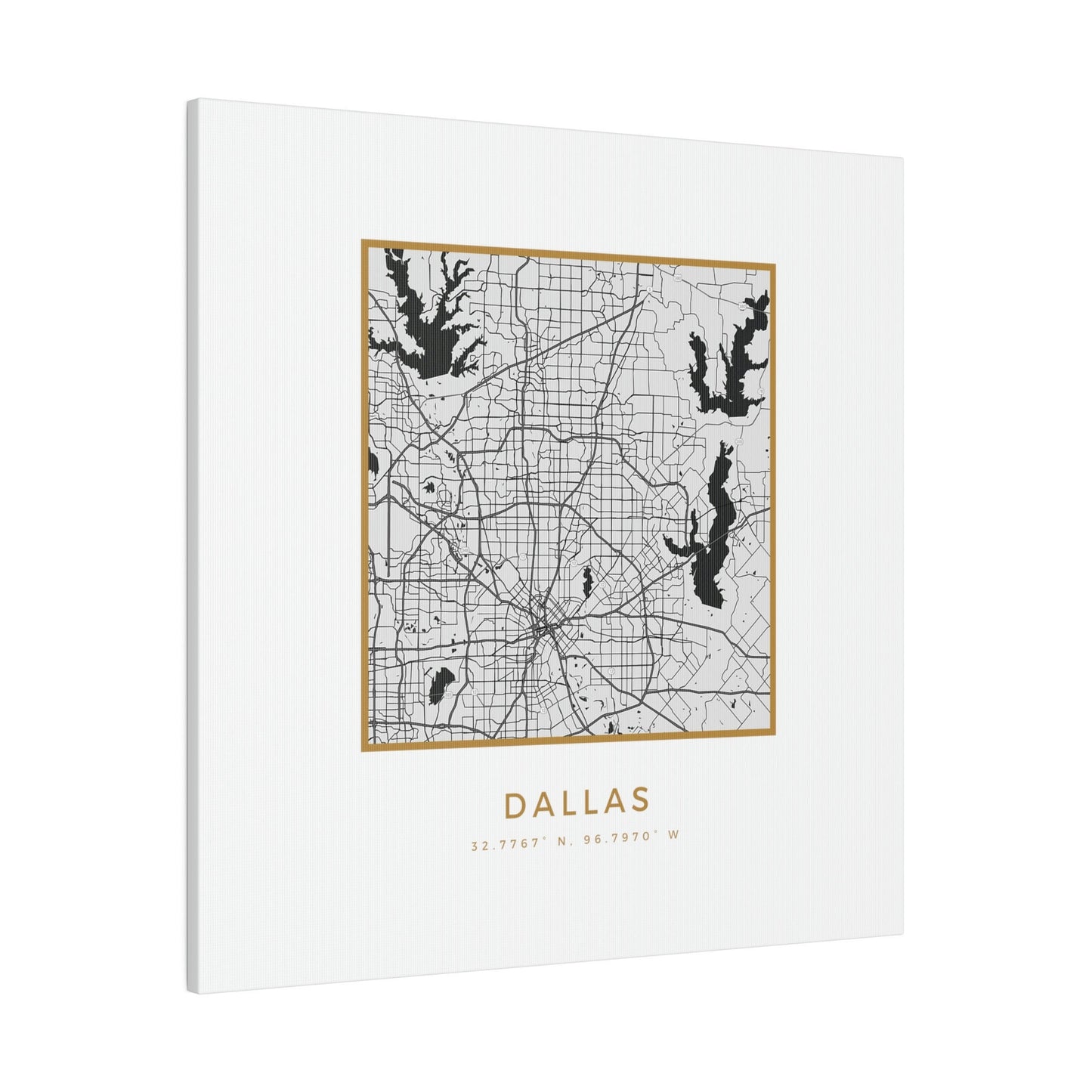 Dallas Hometown on White Canvas (Golden Trim)