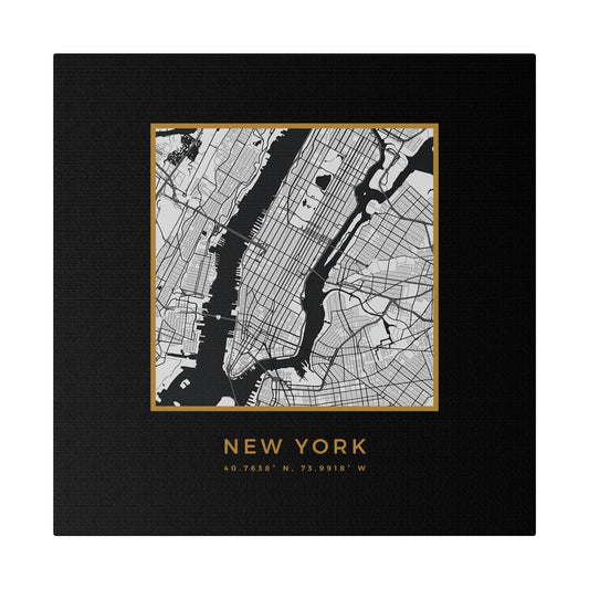 NYC Hometown on Black Canvas (Golden Trim)