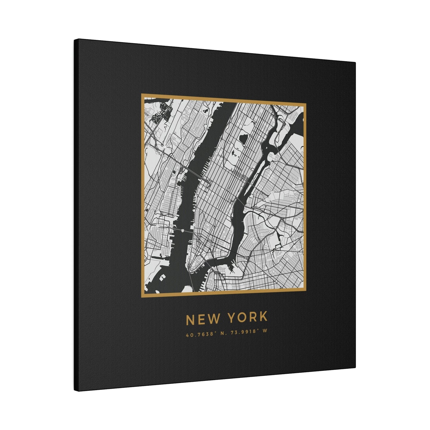 NYC Hometown on Black Canvas (Golden Trim)