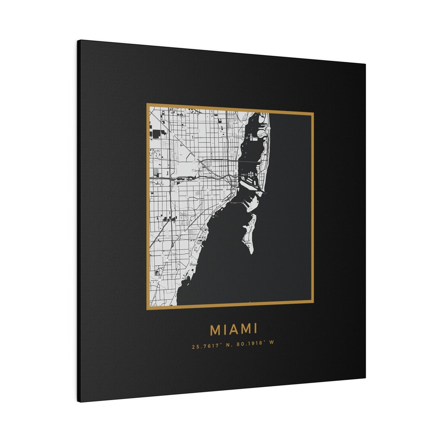 Miami Hometown on Black Canvas (Golden Trim)