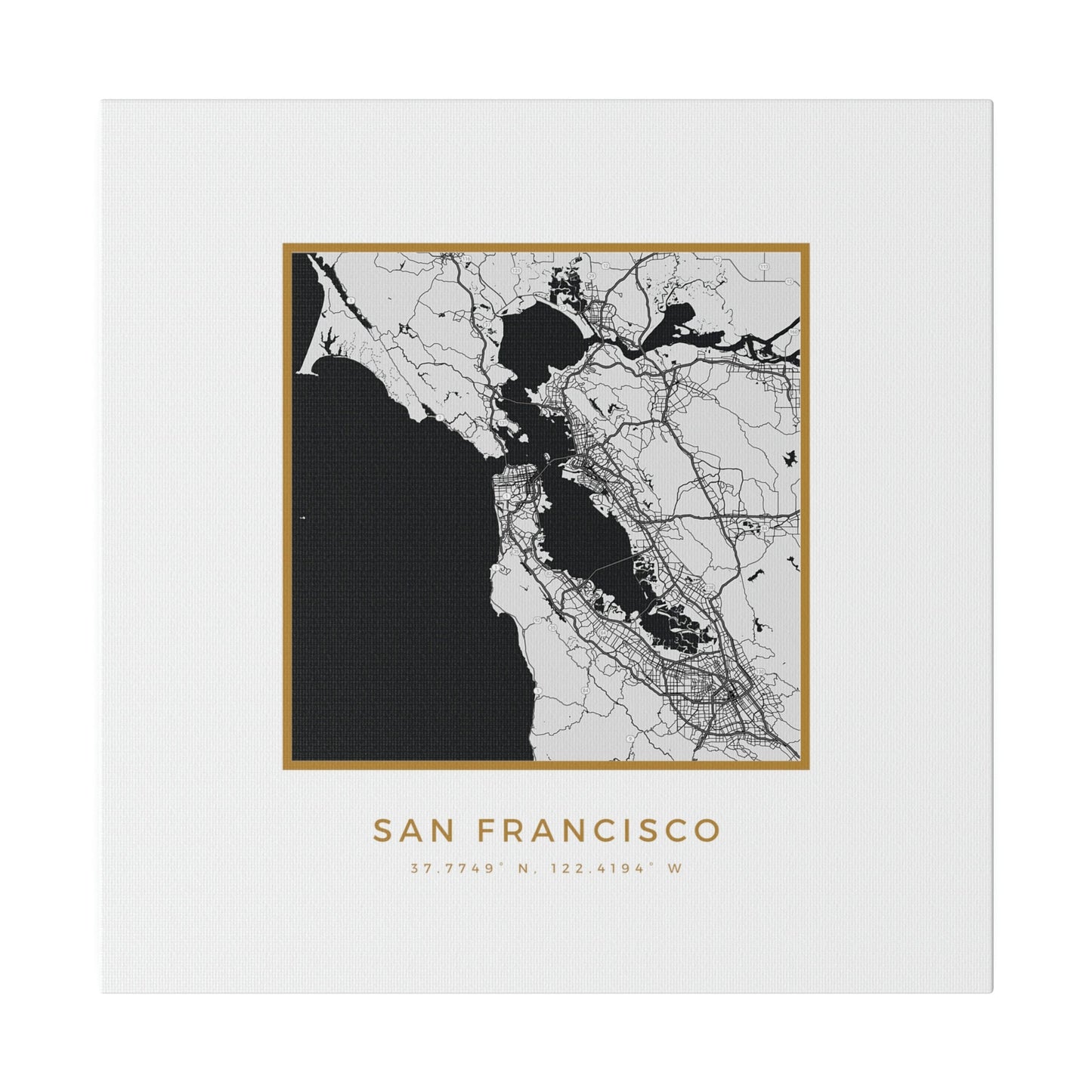 San Francisco Hometown on White Canvas (Golden Trim)