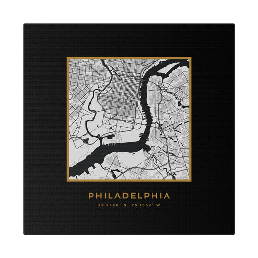 Philadelphia Hometown on Black Canvas (Golden Trim)