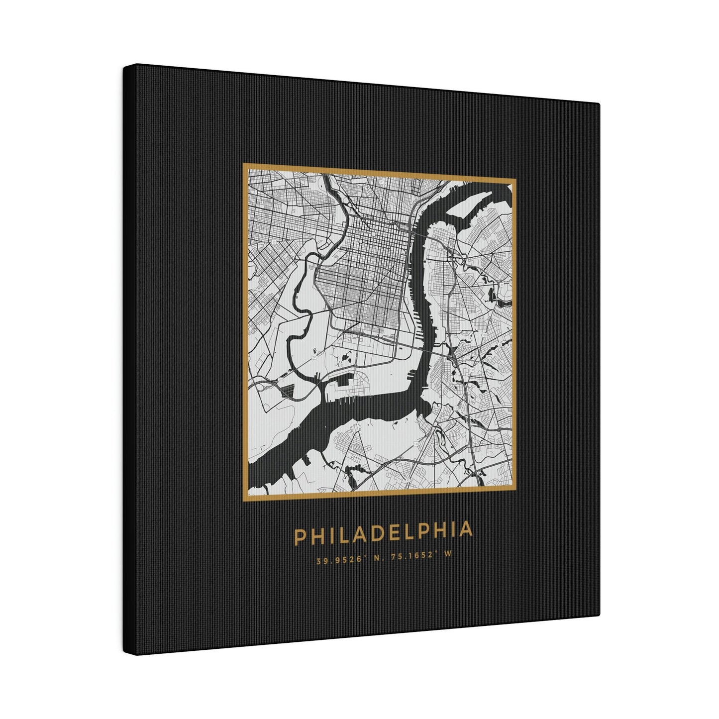 Philadelphia Hometown on Black Canvas (Golden Trim)