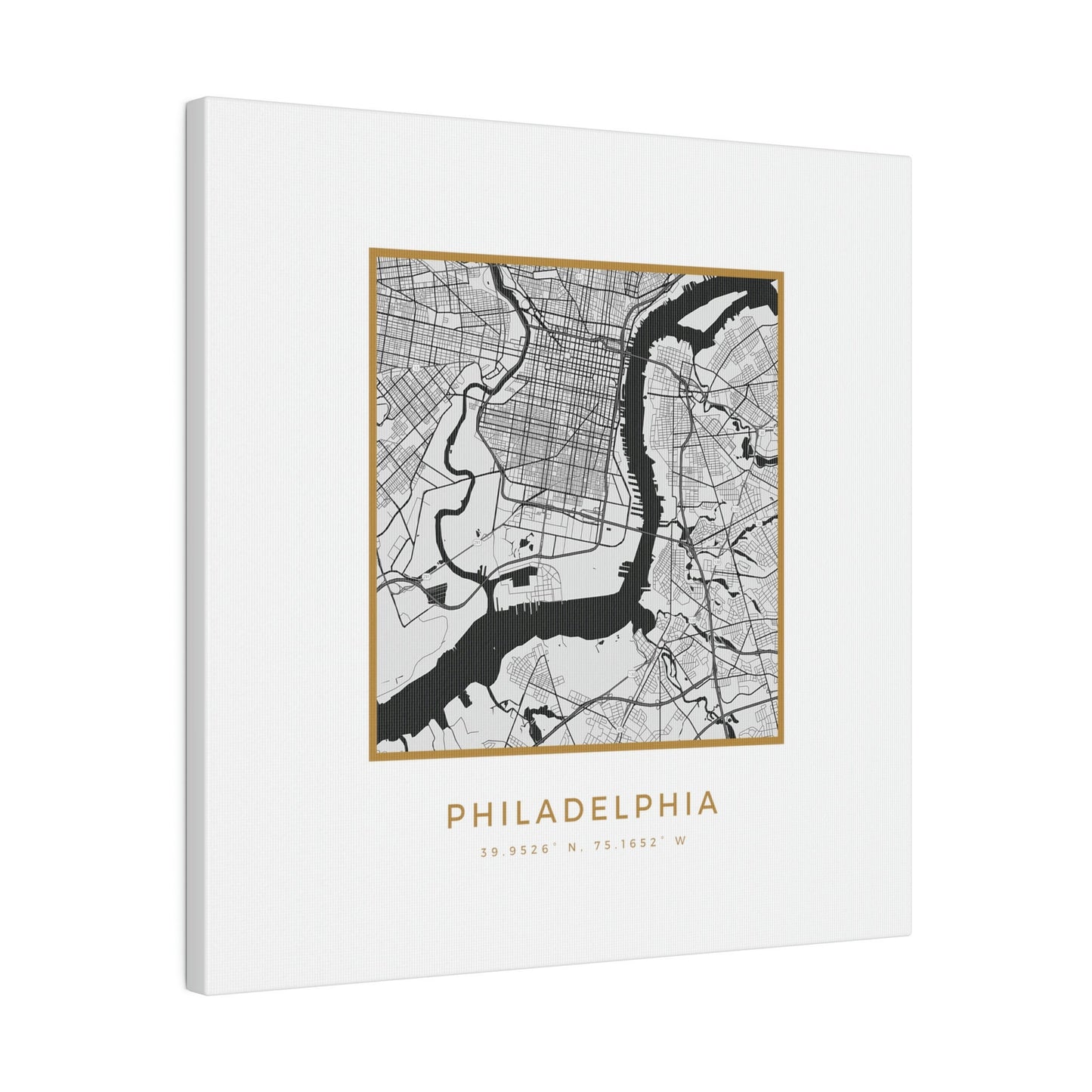 Philadelphia Hometown on White Canvas (Golden Trim)
