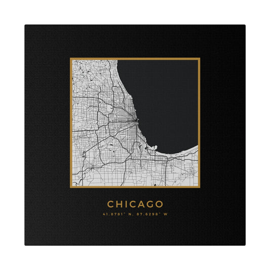 Chicago Hometown on Black Canvas (Golden Trim)