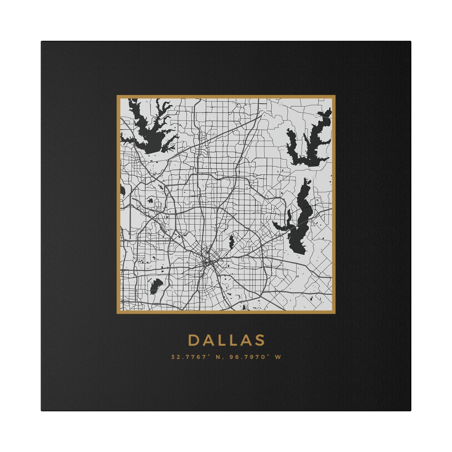 Dallas Hometown on Black Canvas (Golden Trim)