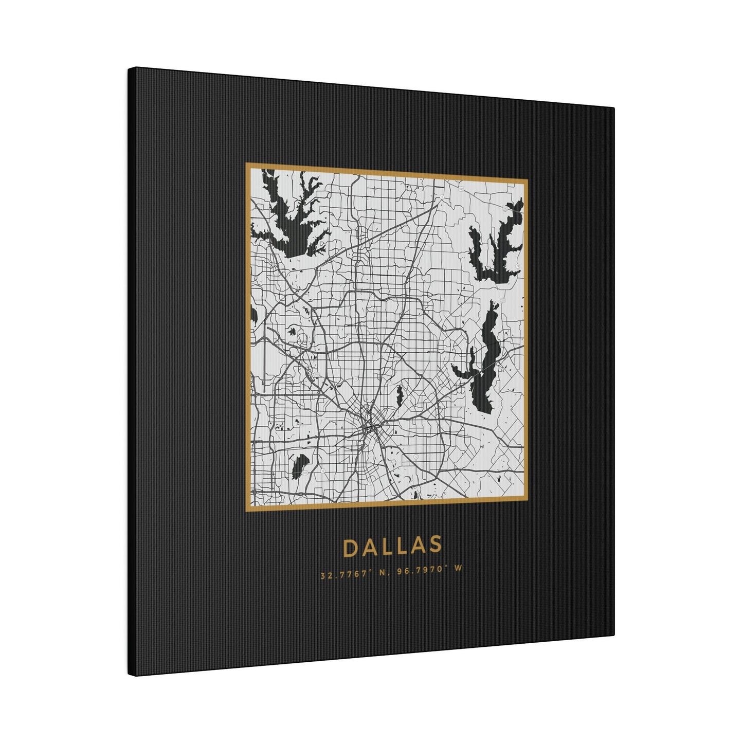 Dallas Hometown on Black Canvas (Golden Trim)