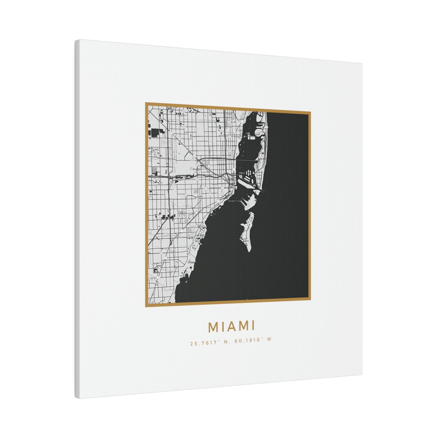 Miami Hometown on White Canvas (Golden Trim)