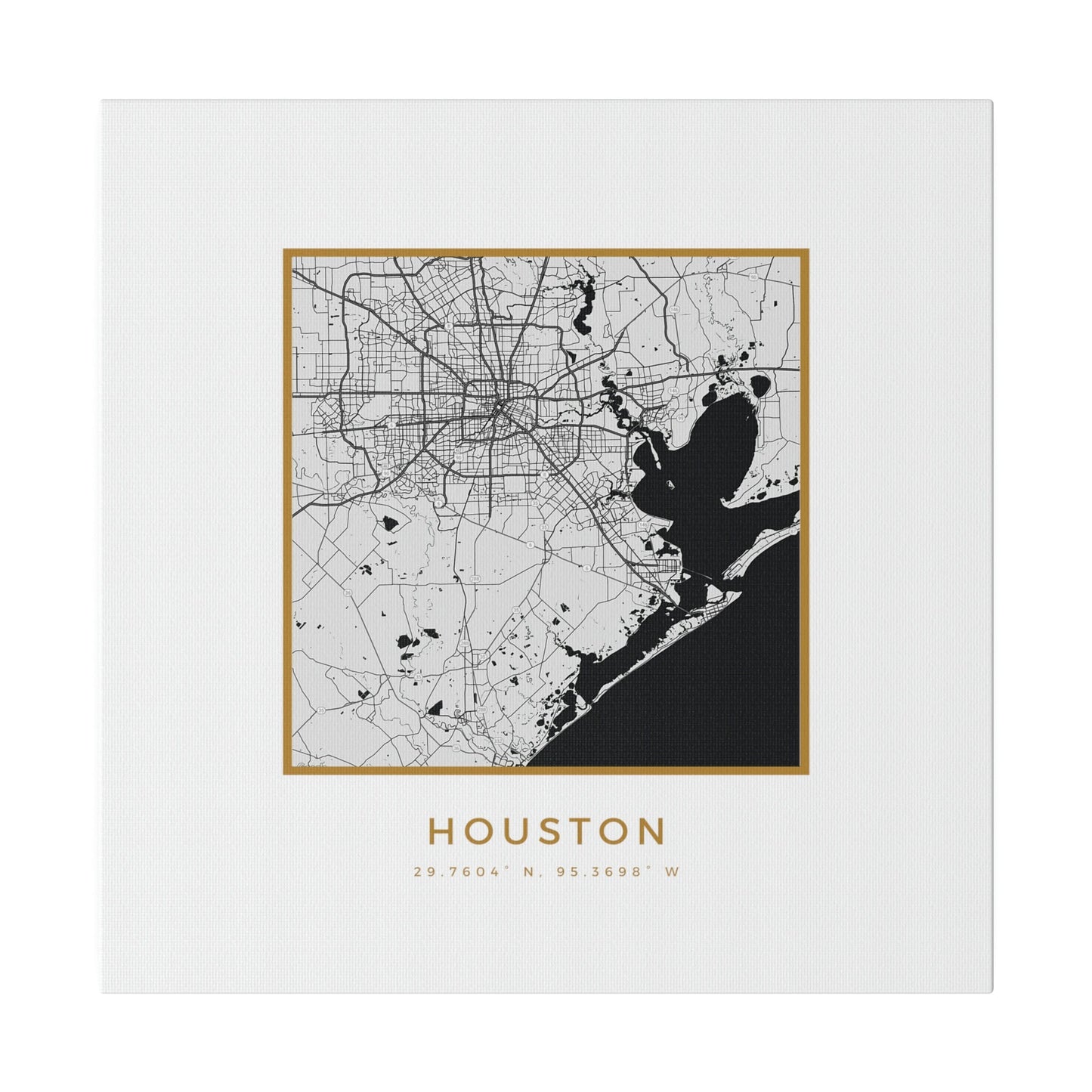 Houston Hometown on White Canvas (Golden Trim)
