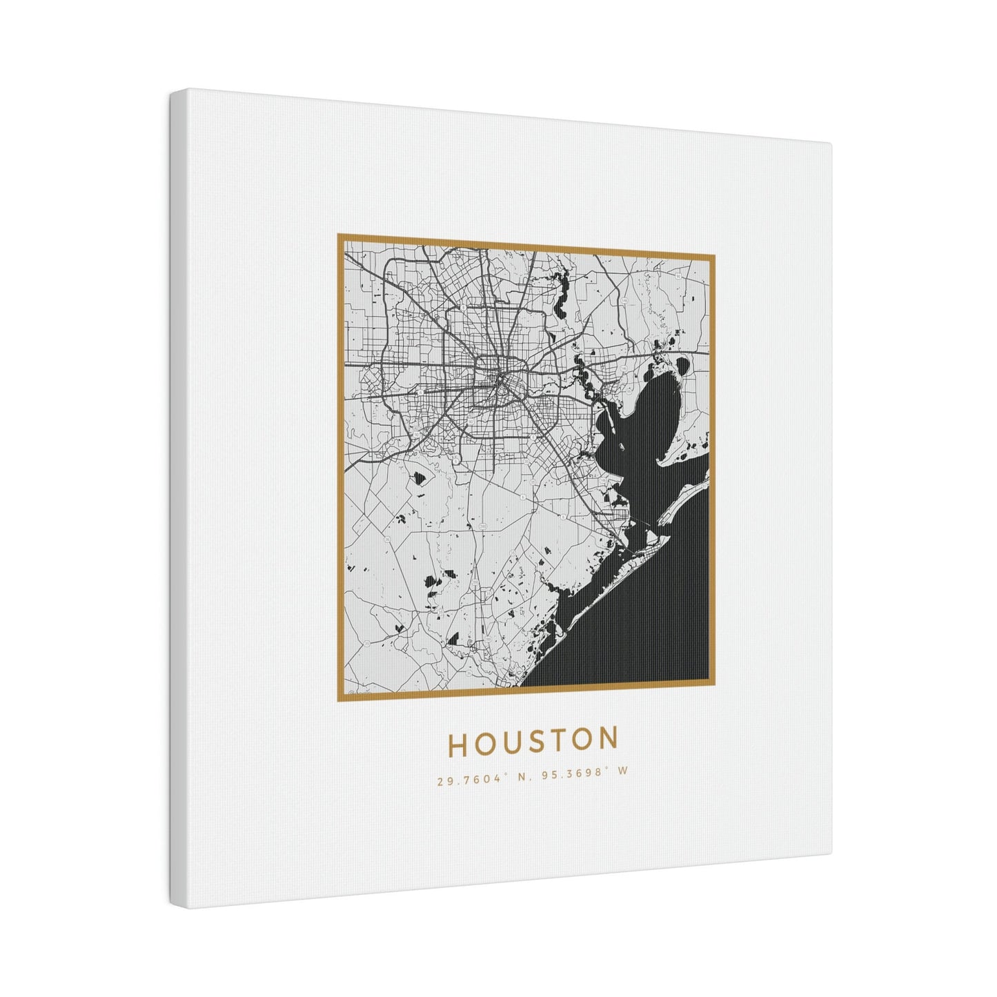 Houston Hometown on White Canvas (Golden Trim)