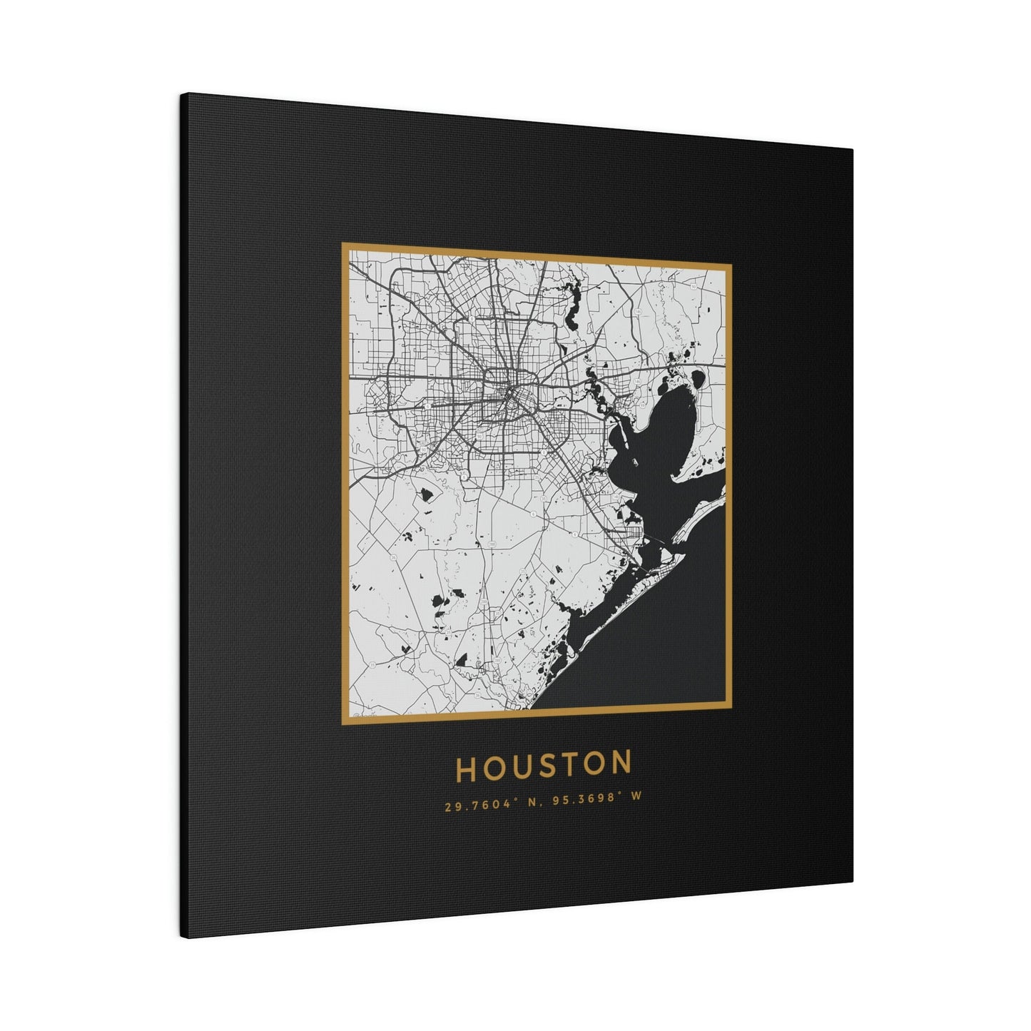 Houston Hometown on Black Canvas (Golden Trim)