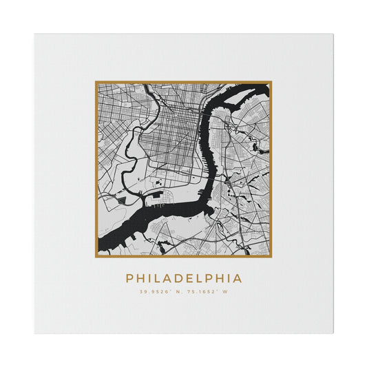 Philadelphia Hometown on White Canvas (Golden Trim)