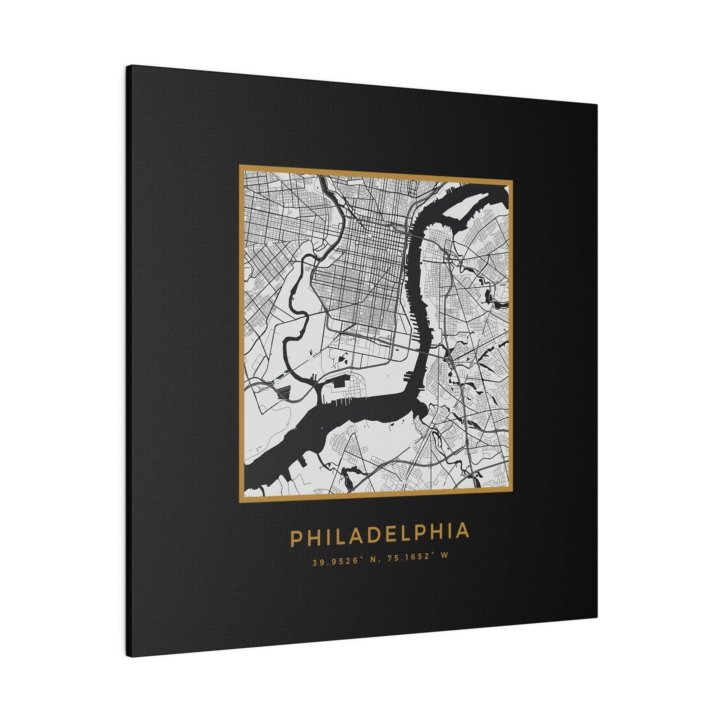 Philadelphia Hometown on Black Canvas (Golden Trim)