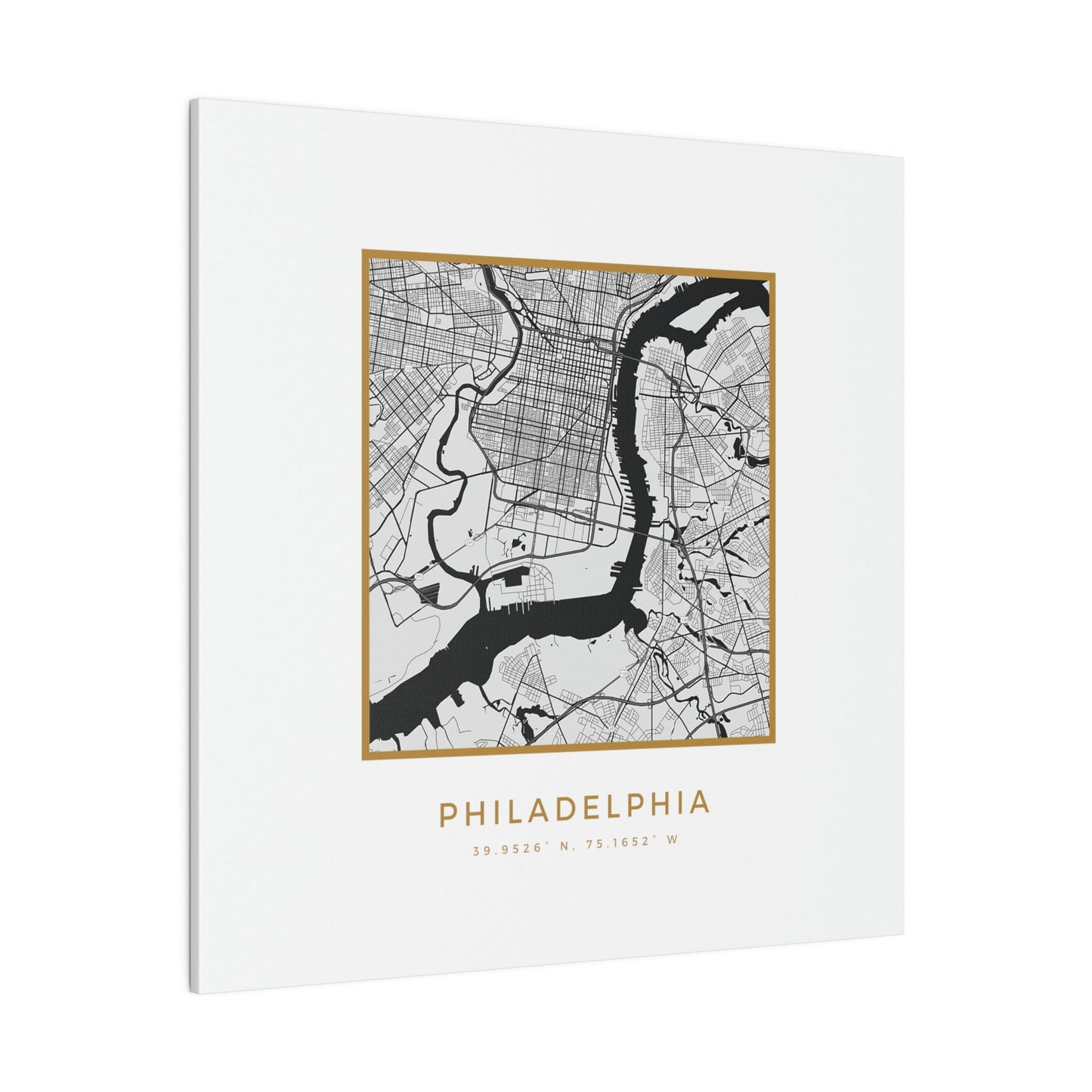 Philadelphia Hometown on White Canvas (Golden Trim)