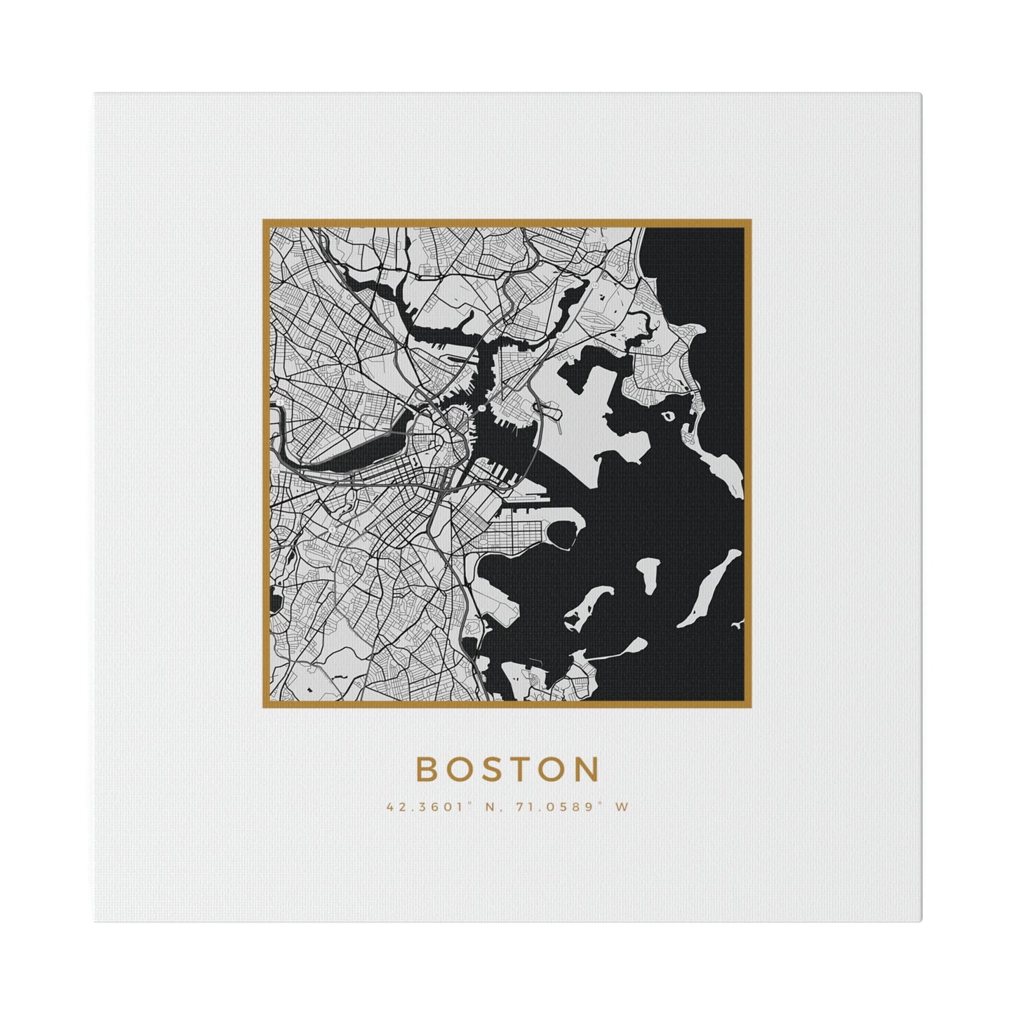 Boston Hometown on White Canvas (Golden Trim)
