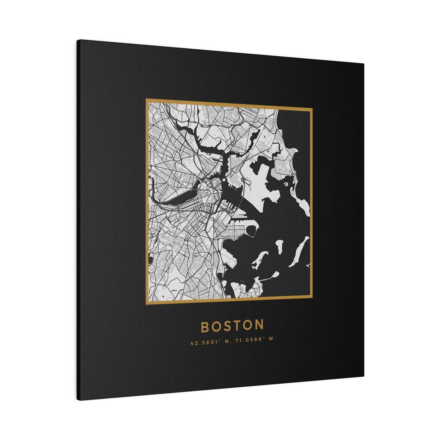 Boston Hometown on Black Canvas (Golden Trim)