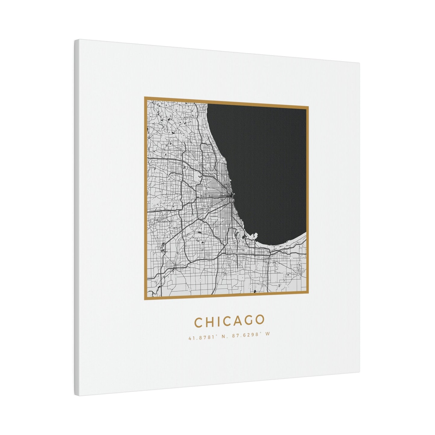 Chicago Hometown on White Canvas (Golden Trim)